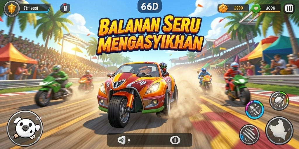 Screenshot utama 66D menampilkan aksi balapan yang mendebarkan.