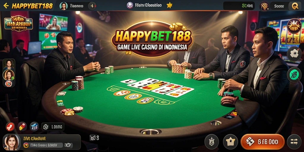 Tampilan utama <strong>HAPPYBET188</strong> menampilkan dealer cantik dan permainan Live Casino yang seru.