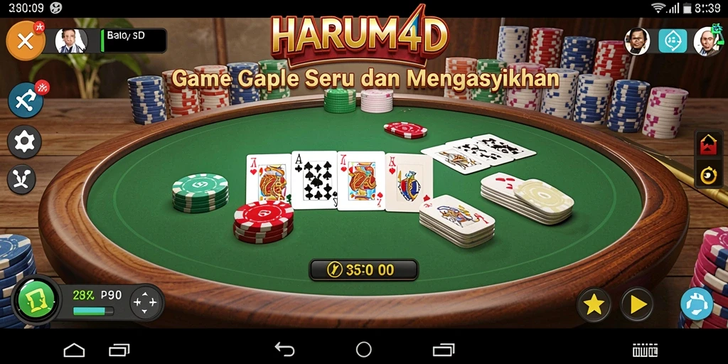 Screenshot gameplay seru dari HARUM4D, menampilkan permainan Gaple.