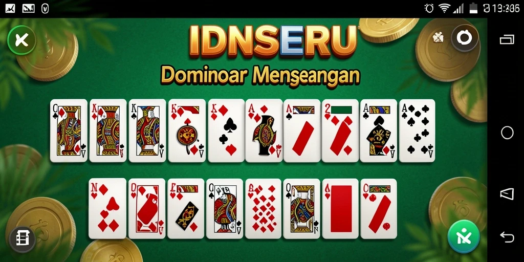 Screenshot tampilan game IDNSERU dengan suasana permainan Domino yang seru.