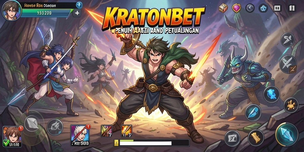 Screenshot KRATONBET menunjukkan karakter anime dalam aksi seru.