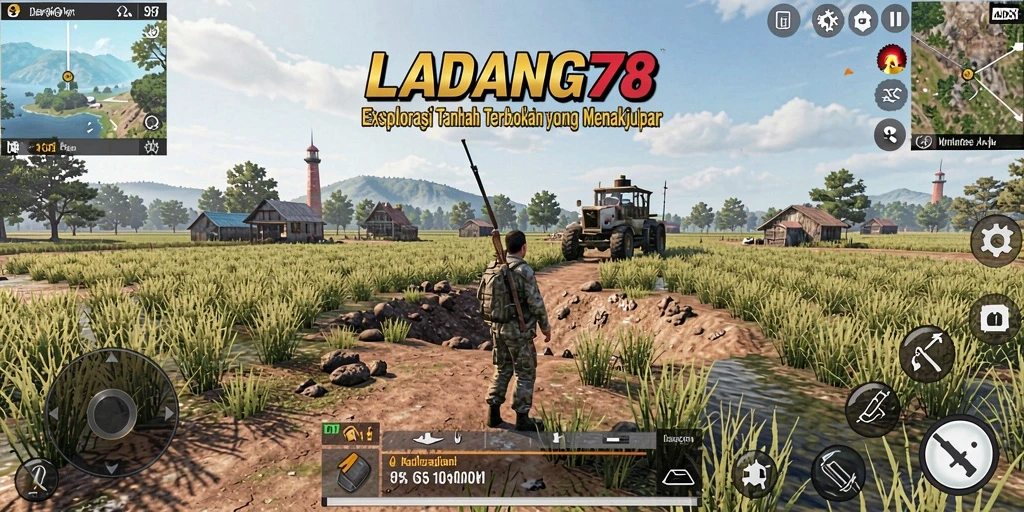 Screenshot gameplay dari dunia luas LADANG78 yang penuh petualangan.