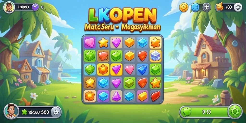 Tampilan gameplay seru LKOPEN dengan level Match-3 yang menantang.