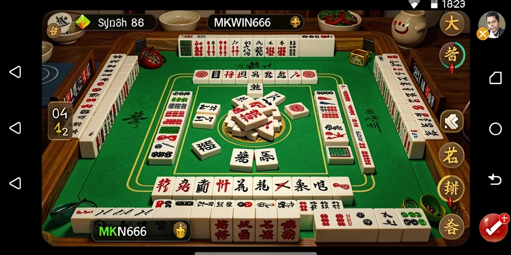 Screenshot gameplay MKWIN666 menampilkan sesi permainan Mahjong yang menegangkan.