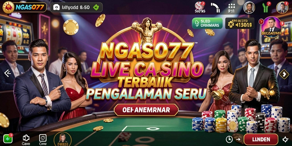 Screenshot gameplay <strong>NGASO77</strong> menunjukkan dealer profesional dan interaksi pemain di kasino langsung.