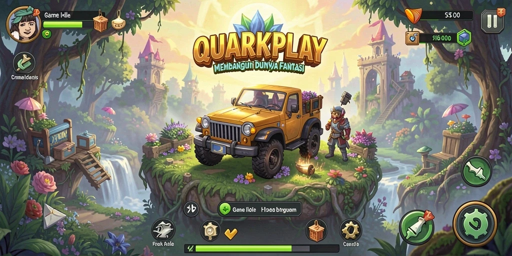 Screenshot utama menunjukkan gameplay santai dan membangun dunia di QUARKPLAY.