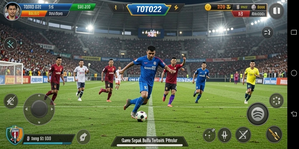 Screenshot dari gameplay TOTO22 menampilkan aksi sepak bola yang seru dan intens.
